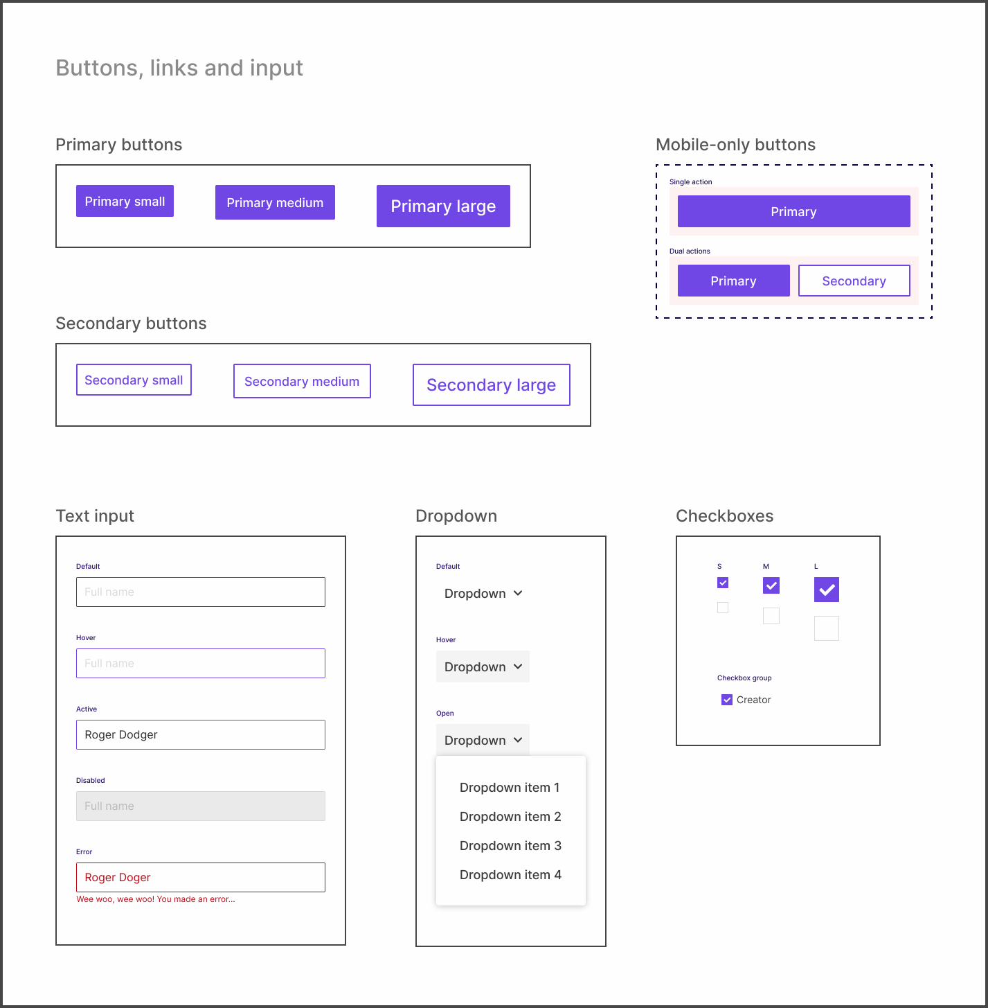 Sample from the design system: Buttons and input components