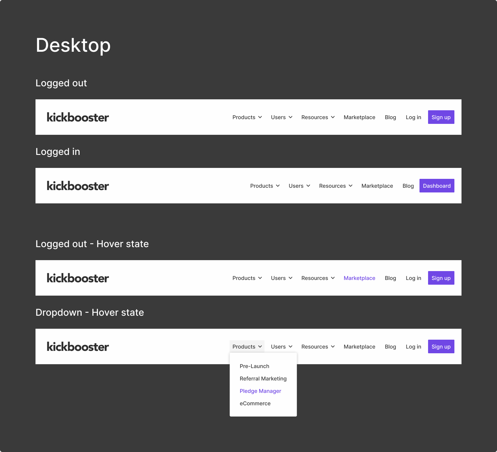 Sample from the design system: Navigation components